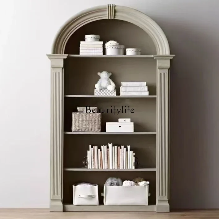 

D06American bookcase solid wood French retro arched locker customization