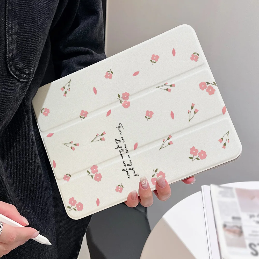 360° Pink Floret Girly Style Rotatable TriFold for Samsung Galaxy Tab S9 S10 FE A9 A11 S7 S8 Plus Painted Cover Tablet Scattered