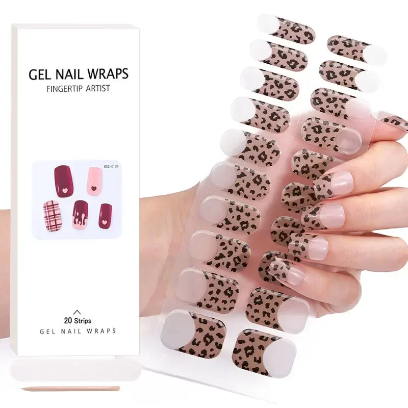 Semi-Cured Gel Nail Patch Adhesive Waterproof  Long Lasting Full Cover Nail Gel Wrap Manicure Gel Nail Sticker for UV Lamp