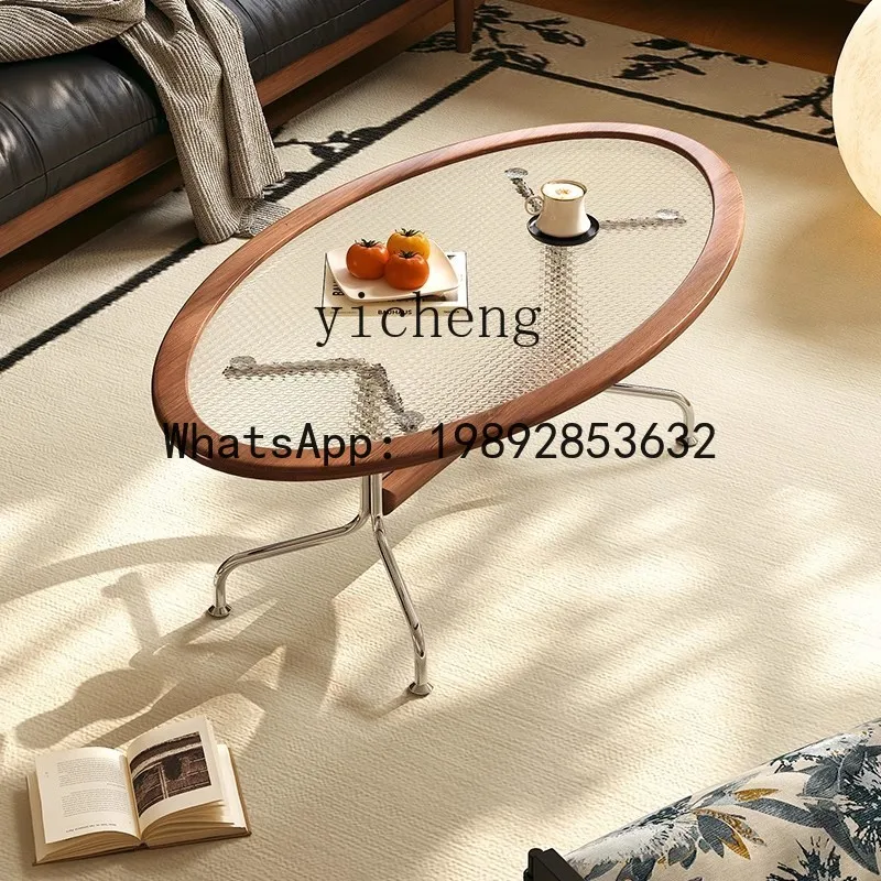 AB  glass coffee table living room household small  advanced retro style oval small table