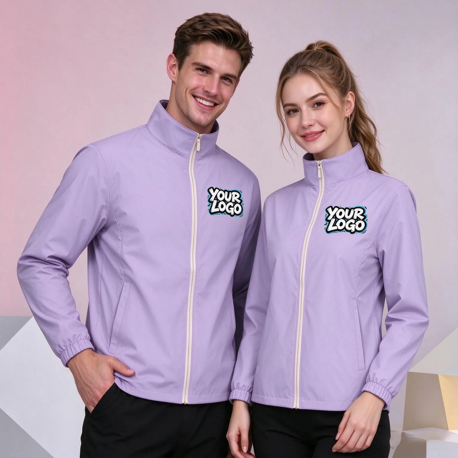 Custom Print Logo Spring Autumn Single Layer Stand Collar Outdoor Jacket Men Women Couple Wind Resistant Full Zip Coat