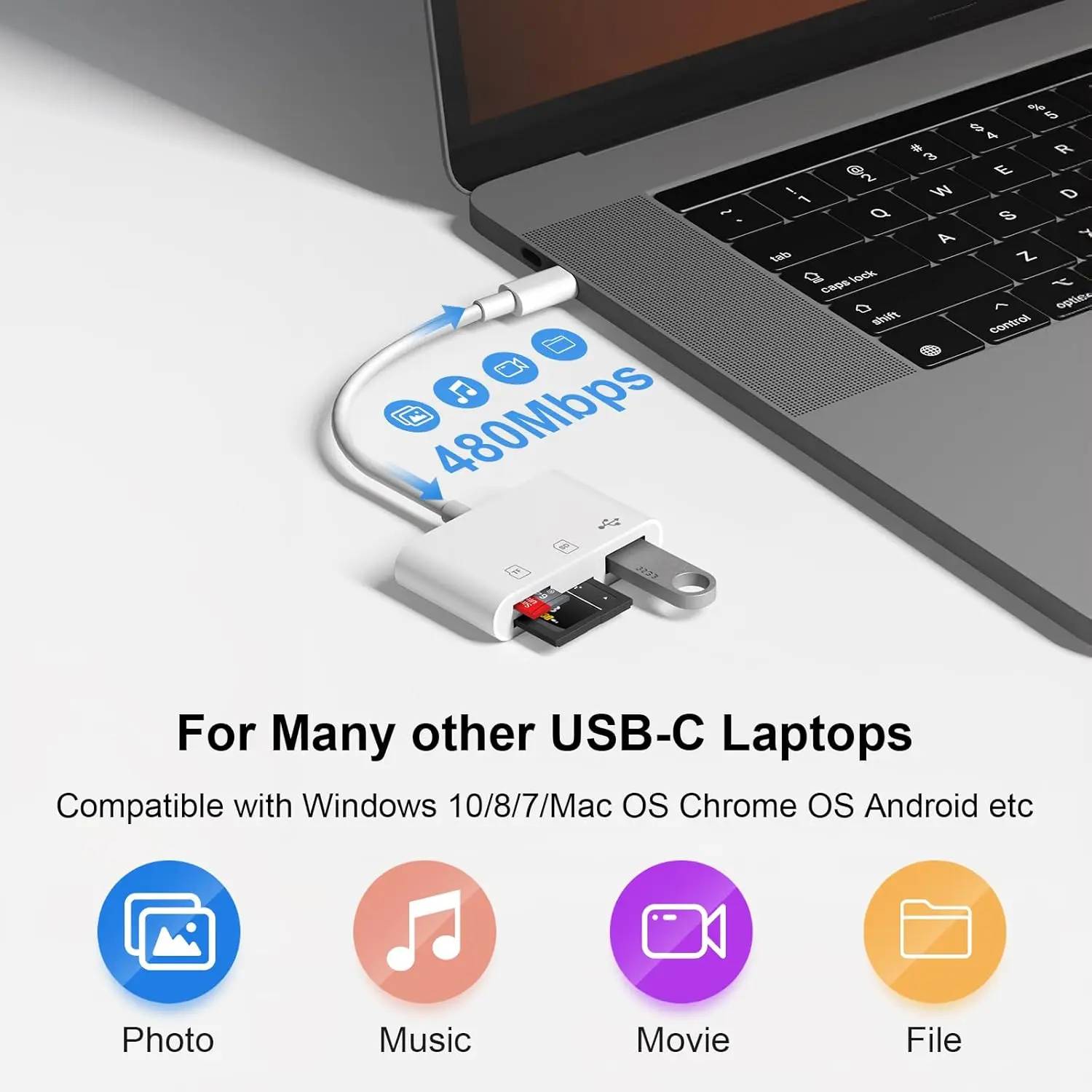 High-Speed 3 in 1 OTG Card Reader SD/TF Dual Slot Adapter USB-C for Camera Smartphone Tablet Laptop - Data Read/Write