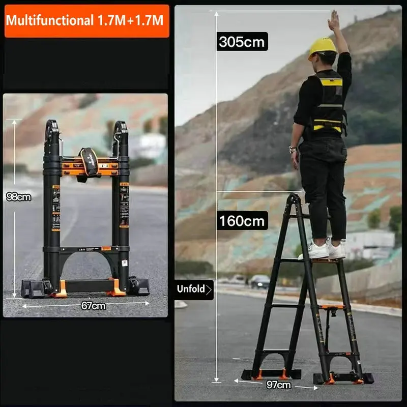 1.7M Multifunctional Foldable Deformable Telescopic Aluminum Alloy Herringbone Ladder Anti-Tilt