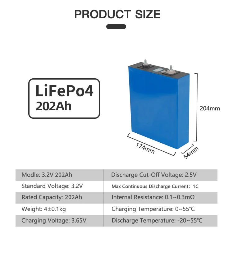 LISHEN 3.2V 202Ah Lifepo4 Battery Cell Grade A Rechargeable Lithium Iron Phosphate Prismatic Cell with