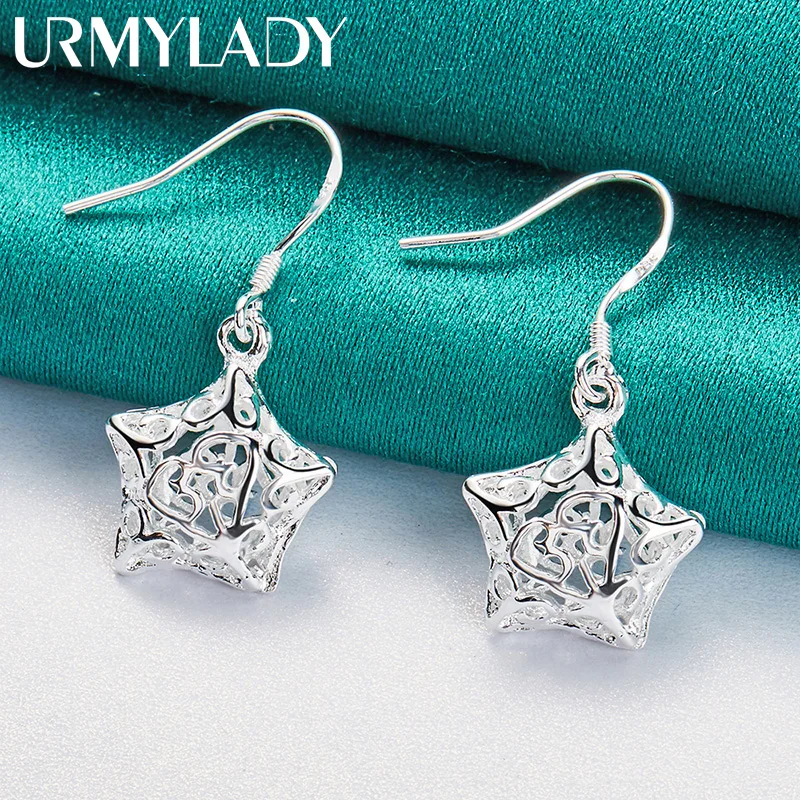 

URMYLADY 925 Sterling Silver Hollow Star Earrings For Women Fashion Wedding Engagement Party Charm Jewelry