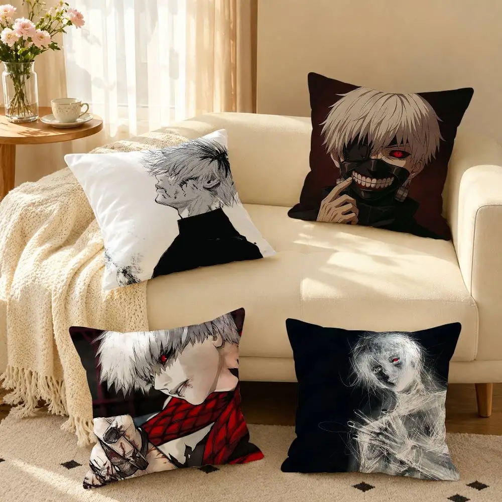 T-Tokyo Ghoul K-Ken Kaneki Pillow Case Square Double-Sided Sofa Cushion Cover Bedroom Bedside Pillow