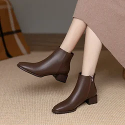 Women's Ankle Boots British Style New Pointed Chelsea Boots Low Heel Anti Slip Zipper Outdoor Work Shoes Botas Mujer