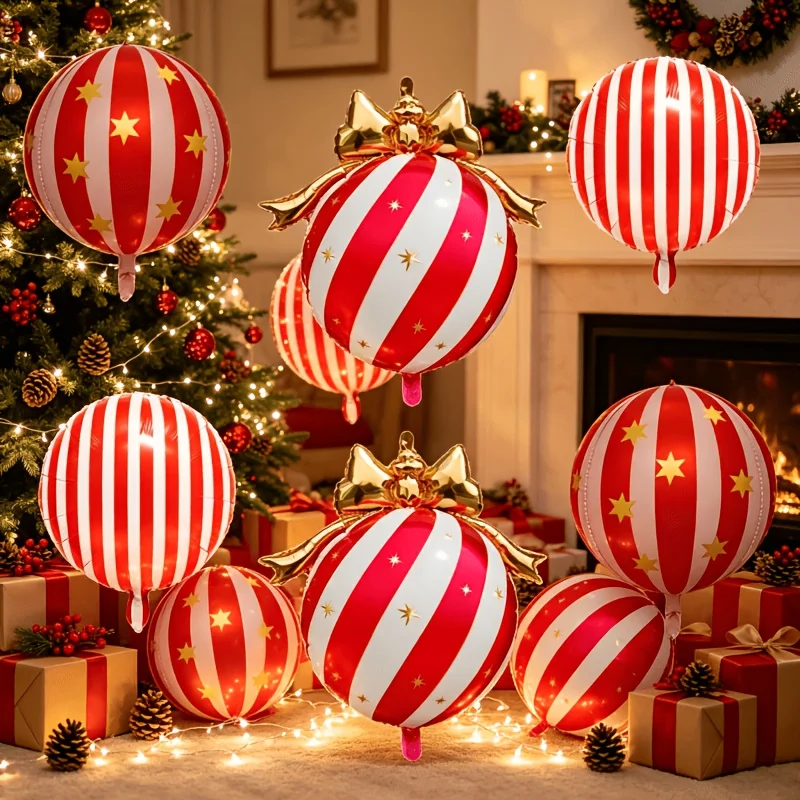 6 Stück Weihnachtsschleifen-Ornamente, Aluminiumfolienballon, rot gestreifter Sternballon für Geburtstag, Hochzeit, Heiratsantrag, Neujahrsparty-Dekoration