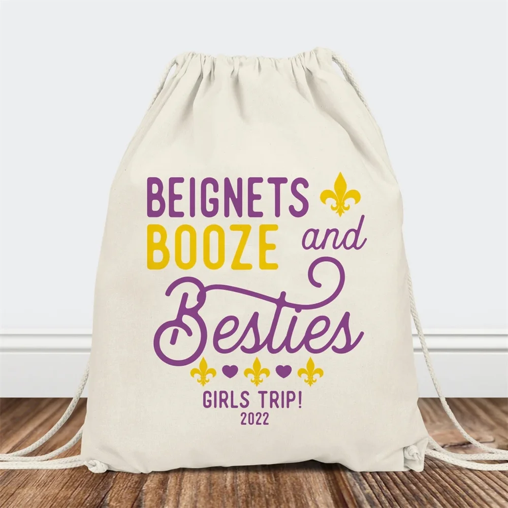 25PCS New Orleans Bachelorette Party Gift Bags, Beignets Booze Besties Favor Bags, NOLA Girls Trip Weekend Gifts, Big Easy, Canv