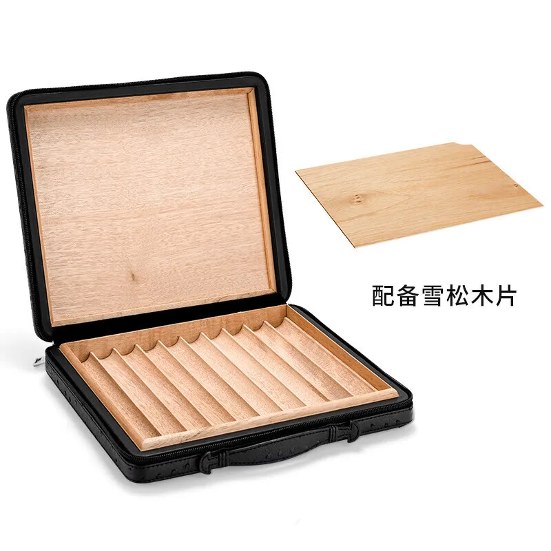 Premium leather cedar wood humidor 10 pieces for humidor humidor Cigar storage box metal zipper light luxury box for men's gifts