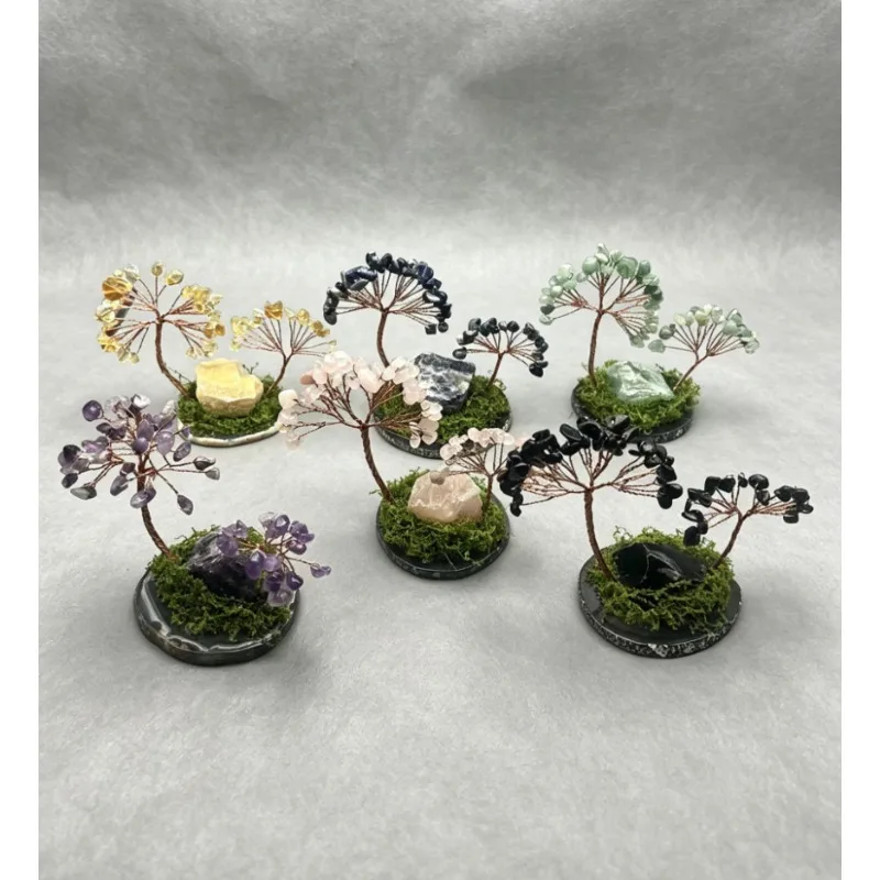 Natural crystal raw stone money tree ornament for home decoration (contains 2 natural crystal trees and 1 large raw stone)