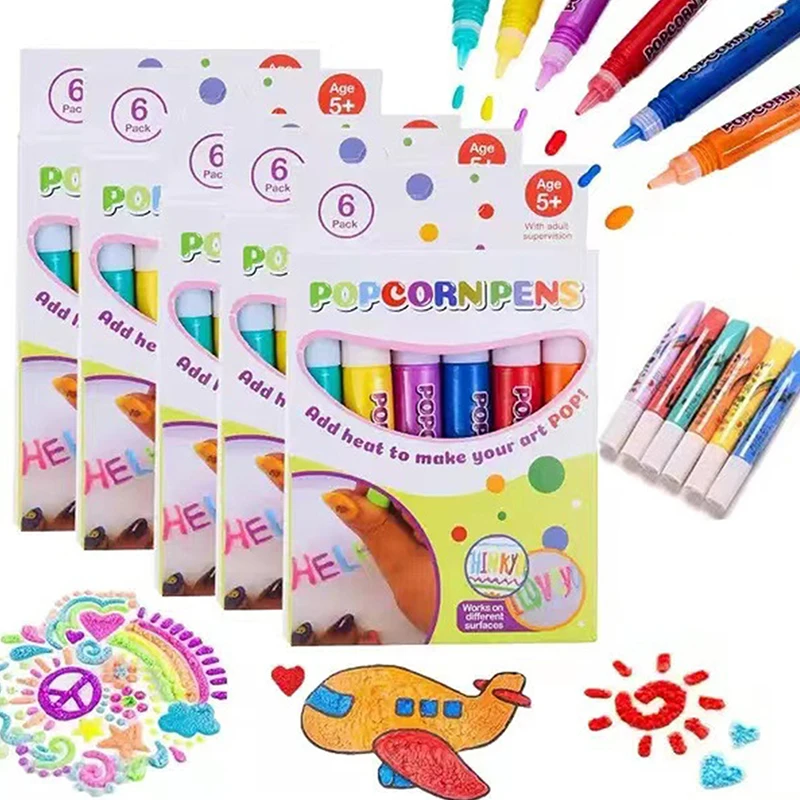 Magic Popcorn Pens Colour Puffy Drawing Pens DIY 3D Art Safe Pen Paint Pen For Greeting Birthday Cards Kids Gifts