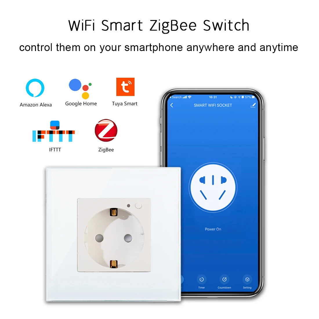 Bingoelec New ZigBee Wall Smart Power Sockets Plug Work With Tuya Gateway Smart Life Alexa Home Improvement EU Russia Standard