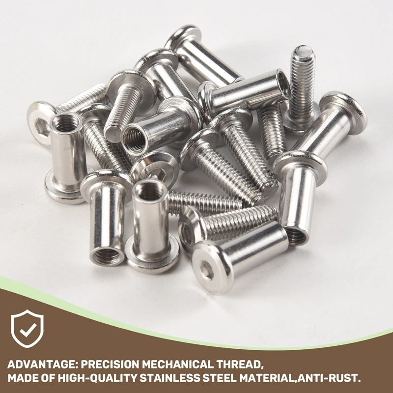 AS63-20 Pcs Screw Post Fit For 5/16Inch(8Mm) Hole Dia Male M6x20mm Female M6x18mm Belt Buckle Binding Bolts Leather Fastener