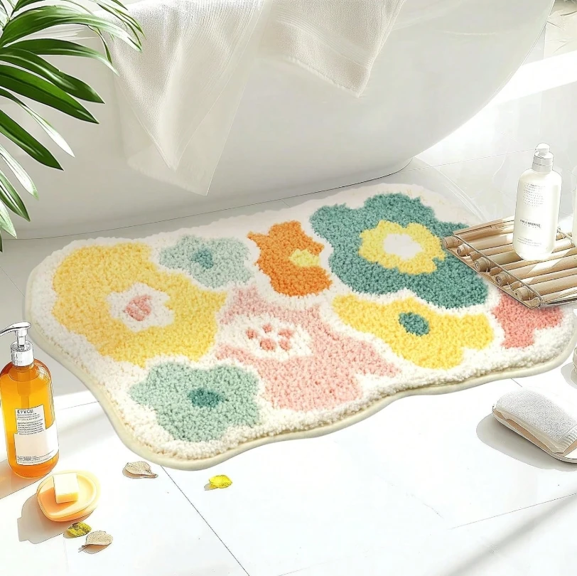 

Three-Color Flower Cartoon Anti-Slip Water Absorbent Soft And Comfortable Bathroom Rug-1PC Home Bathroom Decor Floor Carpet