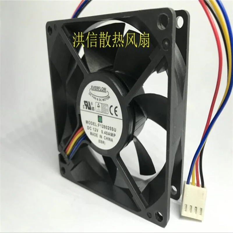 Original EVERFLOW 8025 F128025SU DC12V 0.40AMP  4-wire temperature-controlled cooling fan