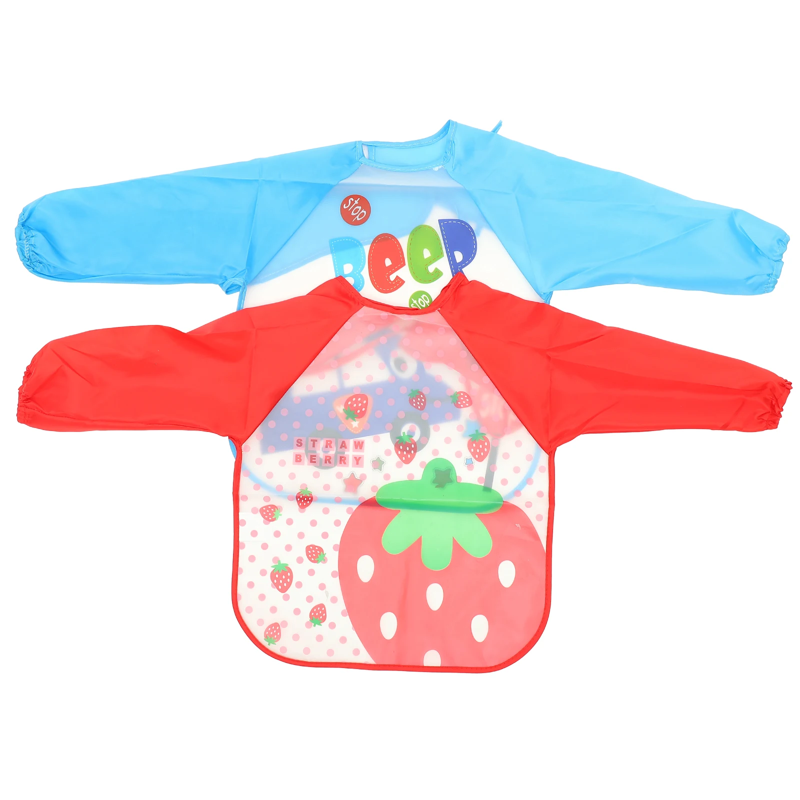 

2 Pcs Painting Aprons Children Waterproof Smock Toddler Apron Kid Apron Boys Girls Blue Car Red Strawberry