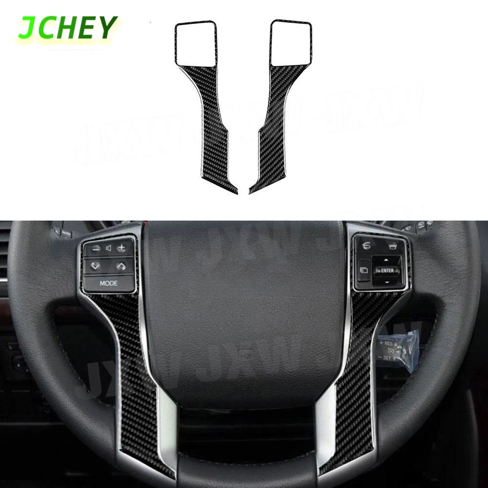 

JCHEY Carbon Fiber Car Steering Wheel Button Trim Frame Panel Cover Strips Stickers For Toyota Land Cruiser Prado 2010-2018