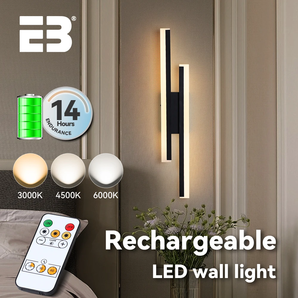 

Rechargeable Wall Lamp Wirless Battery Operated 4400mAh LED Wall Light with Remote Control Modern Bathroom Light