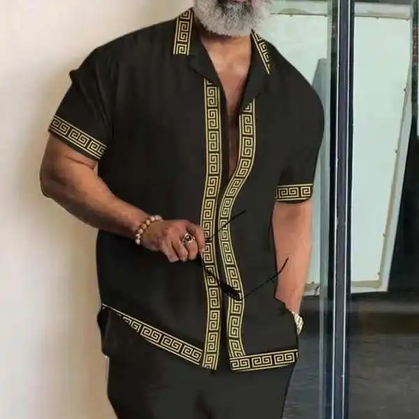 

Faion Mens Casual 3D Printed ort Sve irt Polyester Fiber Summer Season China Made Polyester Fabric Middle-Aged Men