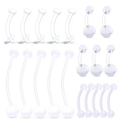 20pcs 14g Clear Belly Button Rings Pregnancy Bioflex Plastic Belly Ring Women Curved Barbell Navel Piercings Retainers