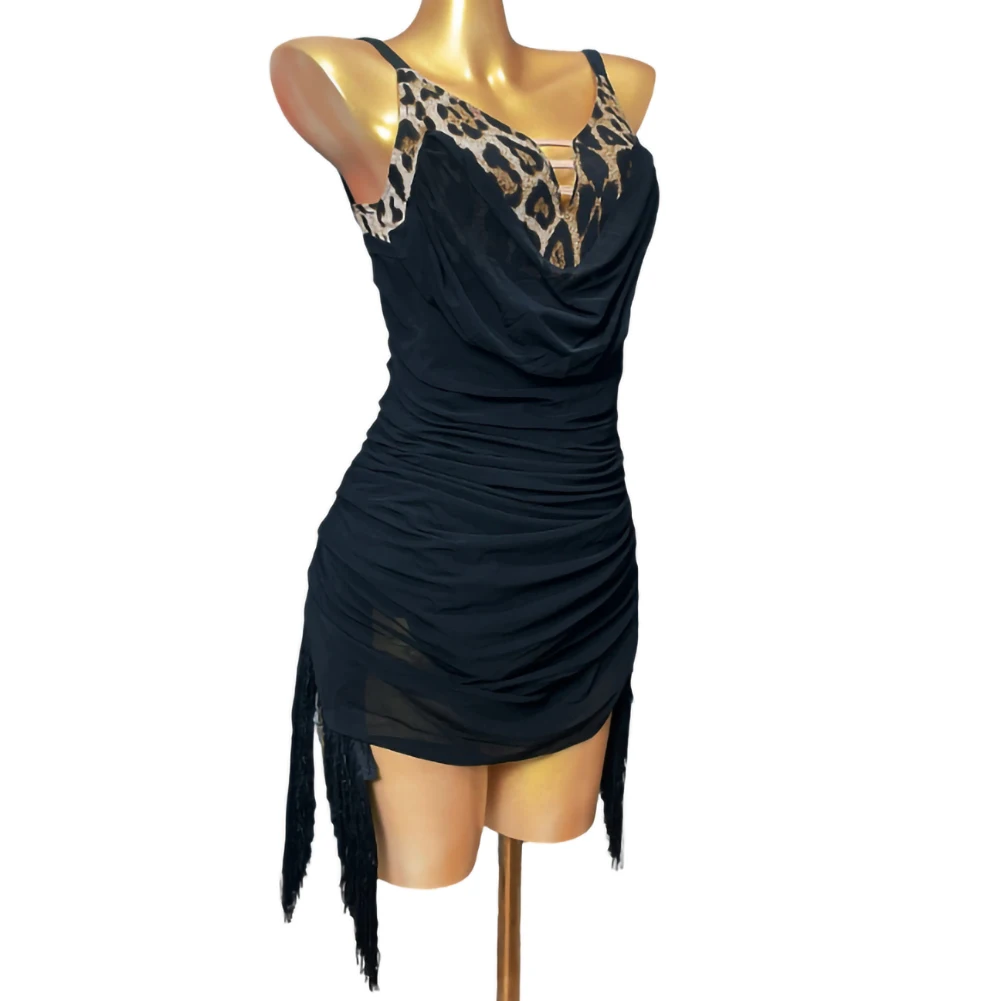 

Leopard Print Latin Competition Dress Sleeveless Tassel New Latin Dance Clothing Women's Ballroom Dance Training Dress Tassel