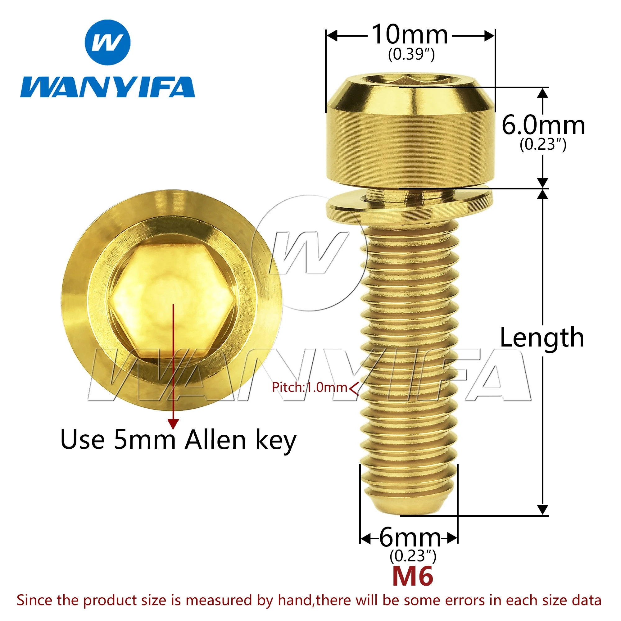 Wanyifa Titanium Bolt M6x16/18/20/25/30/35mm Socket Head with Washers Bicycle Disc Brake Adapter Mount Bicycle Ti Screws