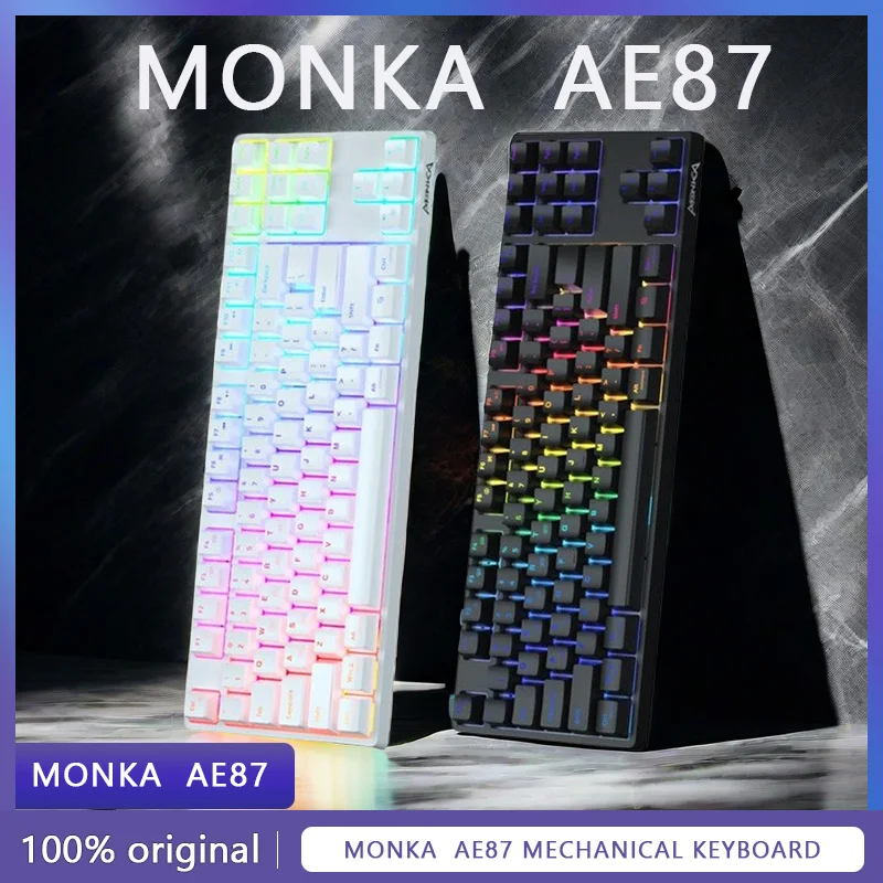 

Monka AE87 Mechanical Keyboard Three Mode Wireless 2.4g Bluetooth Rgb Light Effect Office Game laptop keyboard customization