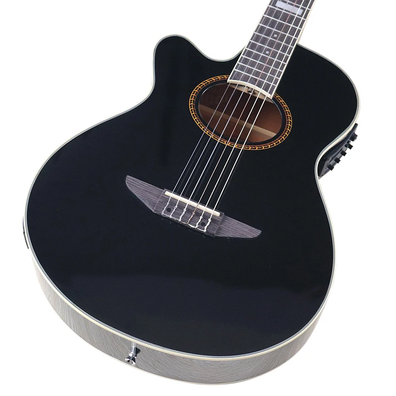 Left Hand Electric Classic Guitar 39 Inch 6 String High Gloss Classical Guitar Natural & Black Color