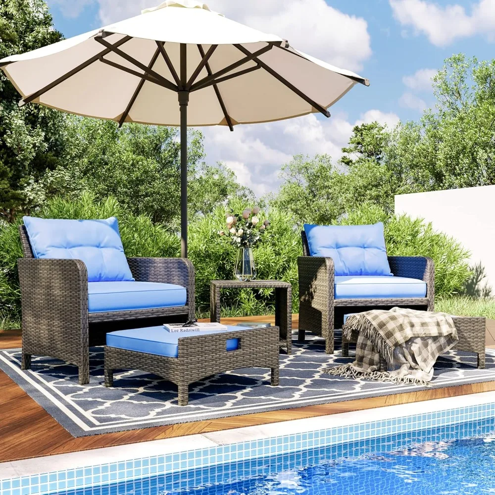 

5 Pieces Wicker Patio Furniture Set Outdoor Patio Chairs with Ottomans Conversation Furniture with coffetable for Poolside Gard