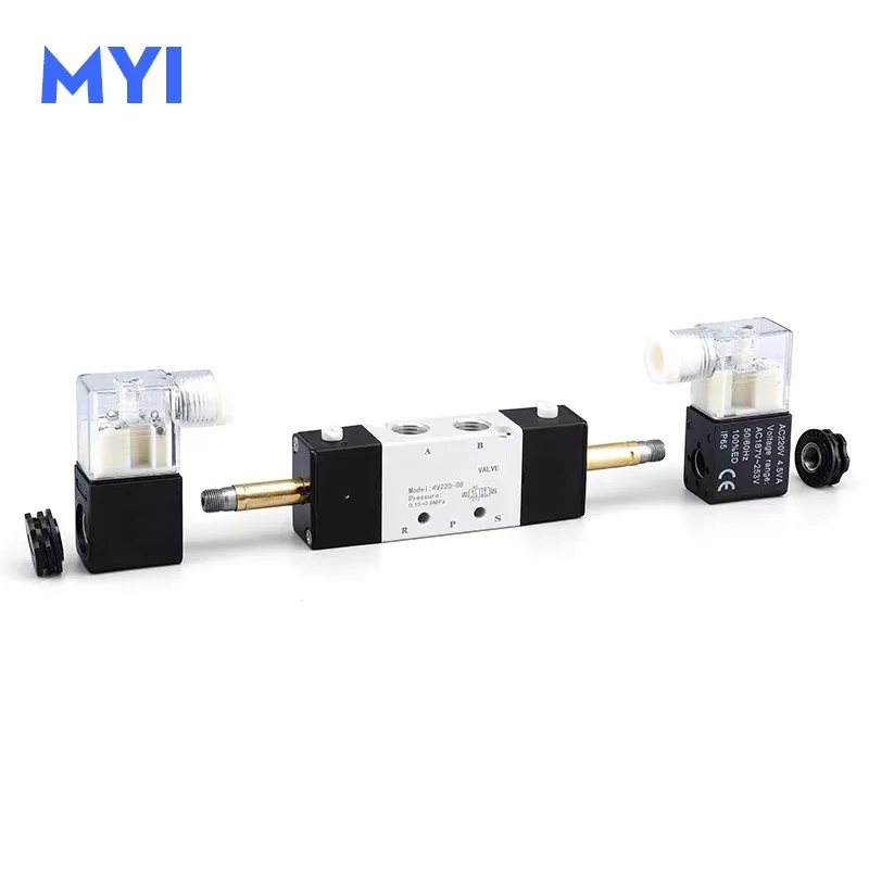 HLH 4V120-06 4V220-08 4V320-10 4V420-15 Pneumatic Solenoid Valves  5/2 Way Valve Port Single Coil DC24V AC220V