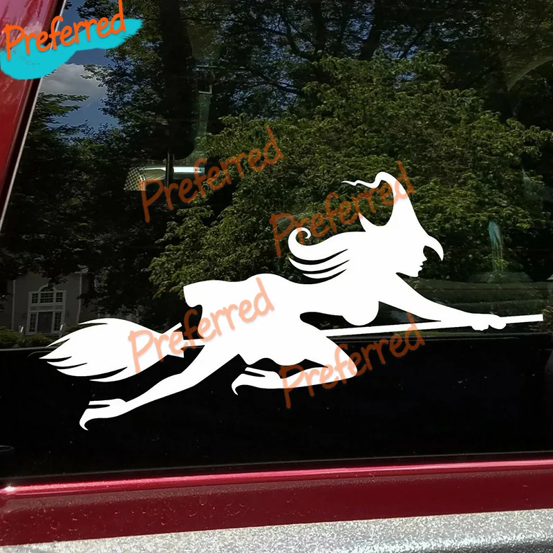 2x Witch on Broomstick Vinyl Stickers V5 Flying Halloween Die Cut Stickers Customizable in Any Sticker Size - No Background