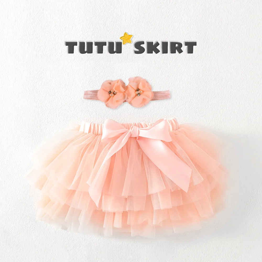 Gonna Tutu per bambina 2 pezzi Tulle Bow Bloomers pannolino copertura neonato abiti Mauv fascia fiore Set Baby Soft Mesh Bloomer