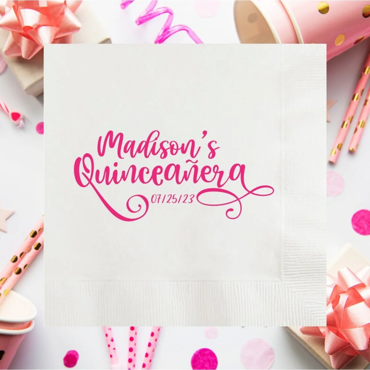 Quinceañera Birthday Personalized Napkins, Custom Happy 15 Napkins, Event Napkins, Celebration 15th Birthday, Mis Quince, Quince