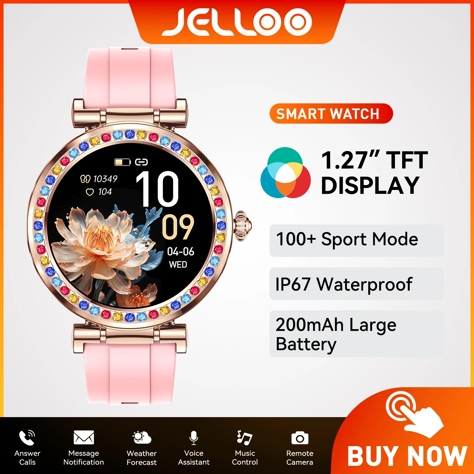 

JELLOO Smart Watches for Women with Diamonds 1.27" HD Touch Screen with Menstrual Cycles Massive Dials with Exquisite Appearance