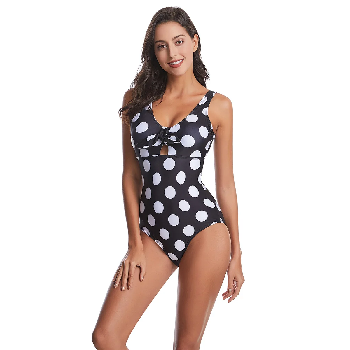 Polka Dot Printed Sports Swimsuit for Women,2024 Summer New One Piece Bikini Monokini,high Waist Slim Conservative Swimwear