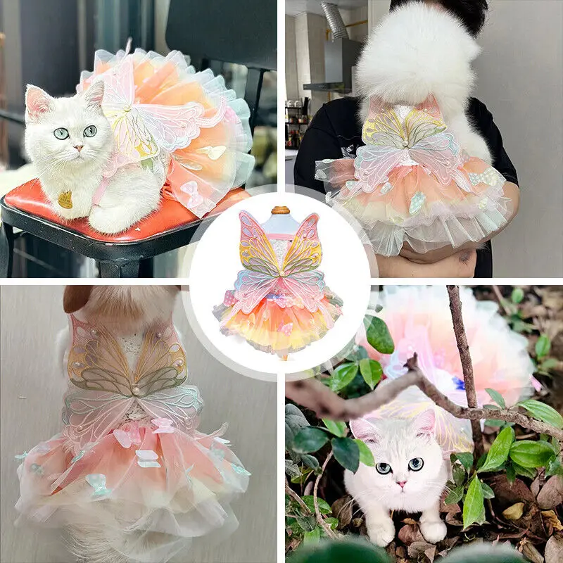 Pet Princess Clothes Kitten Thin Skirt Dog Cat Rainbow Butterfly Puffy Dress Dogs Skirt Summer Dresses Pets Supplies New