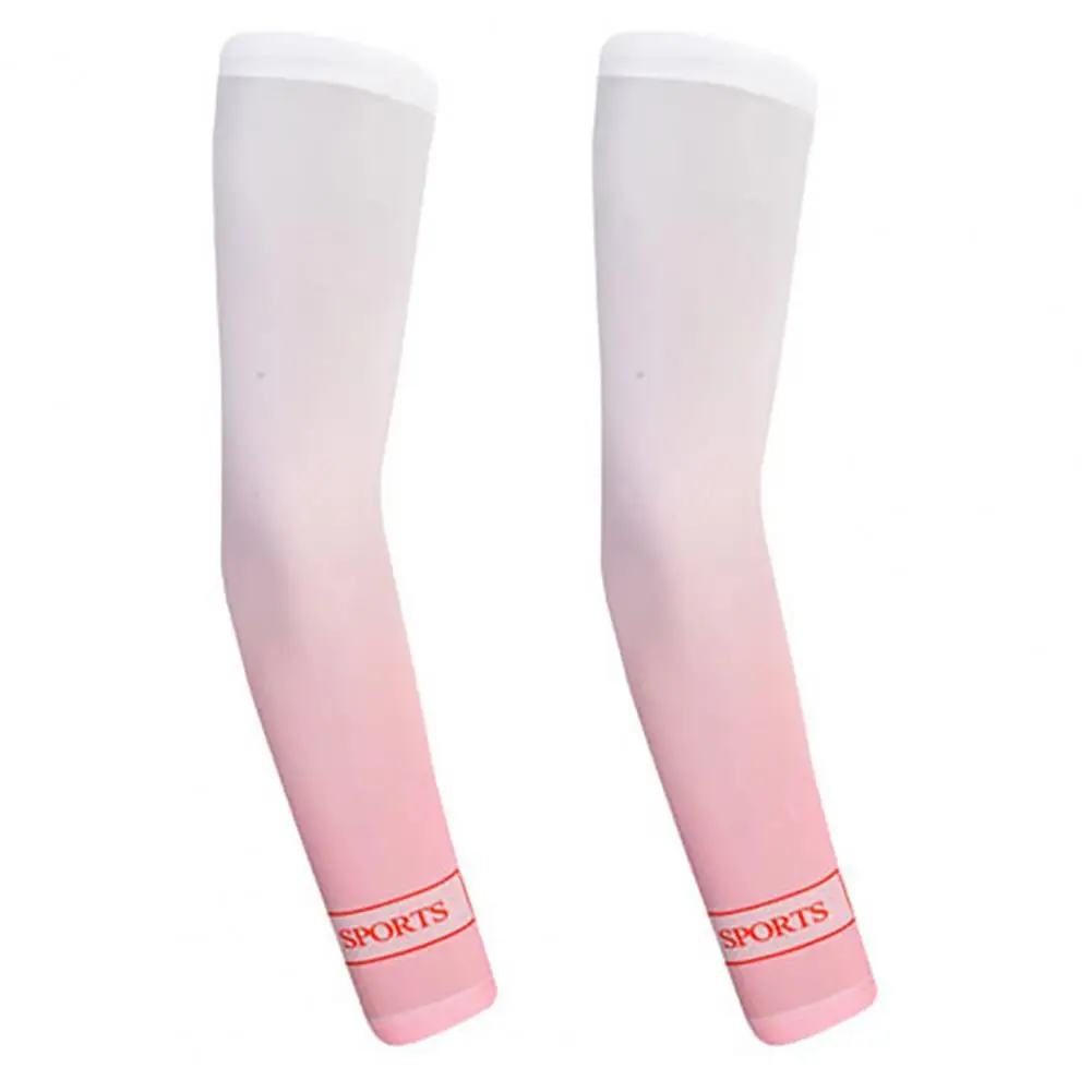 1 Pair Breathable High Elasticity Ice Silk Cycling Sleeves Summer Gradient Color Sunscreen Arm Sleeves for Playing Basketball