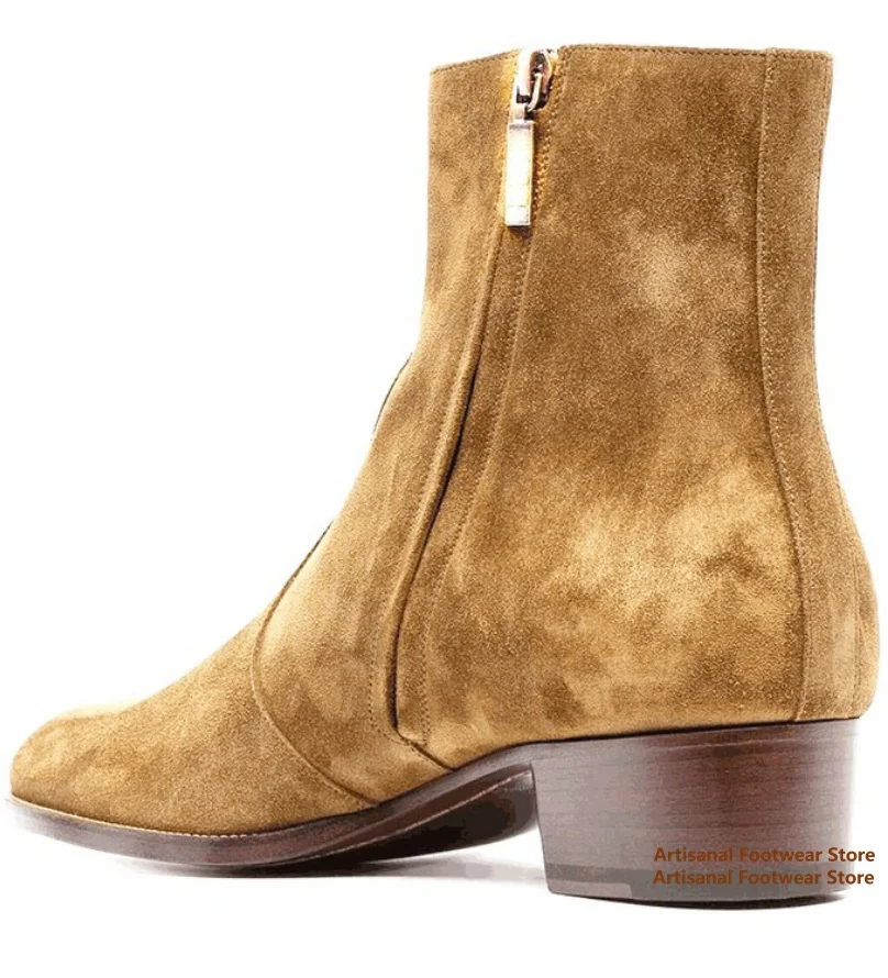 

Brown /black Suede Leather Shoes Chelsea Boots High-Top Size Zipper Boots Trendy Height Increased Breathable 37-46 Men Boots