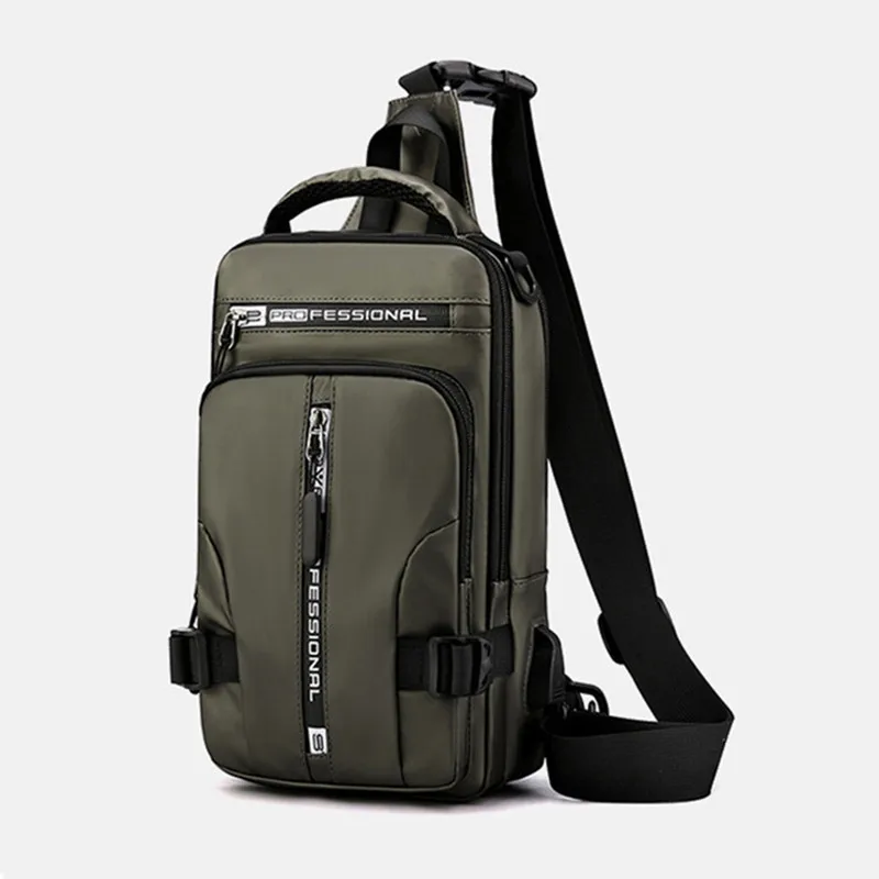 Waterproof Casual Chest Bag Men Multifunction Anti-theft USB Charging Men Crossbody Bag Nylon Canvas Travel Chest Bag Pack Male