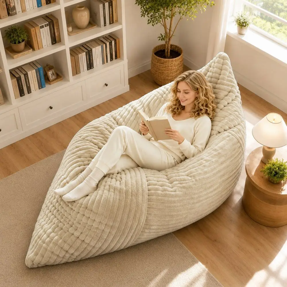 In 1 Giant Bean Bag Chair For Adults And Kids, Oversized Convertible Bean Bag Bed With Machine Washable Cover, Comfy Soft Memor