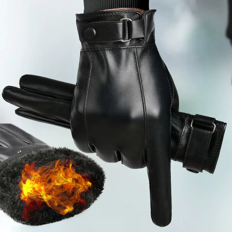 

Men's PU Leather Gloves Winter Autumn Fleece Linings Cashmere Warm Sports Male Driving Mittens Waterproof Tactical Glove Guantes