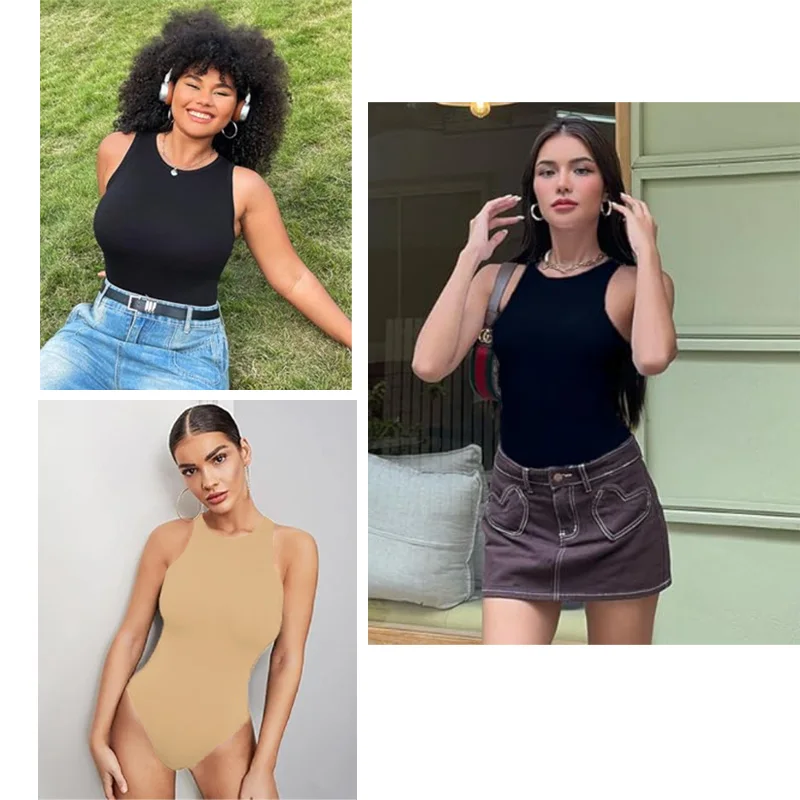 GUUDIA Slimming Fitting Seamless Tummy Control Waist Cincher Suit Crew Butt Lifting Outfit with Padding Bra Tanks Tops Halter