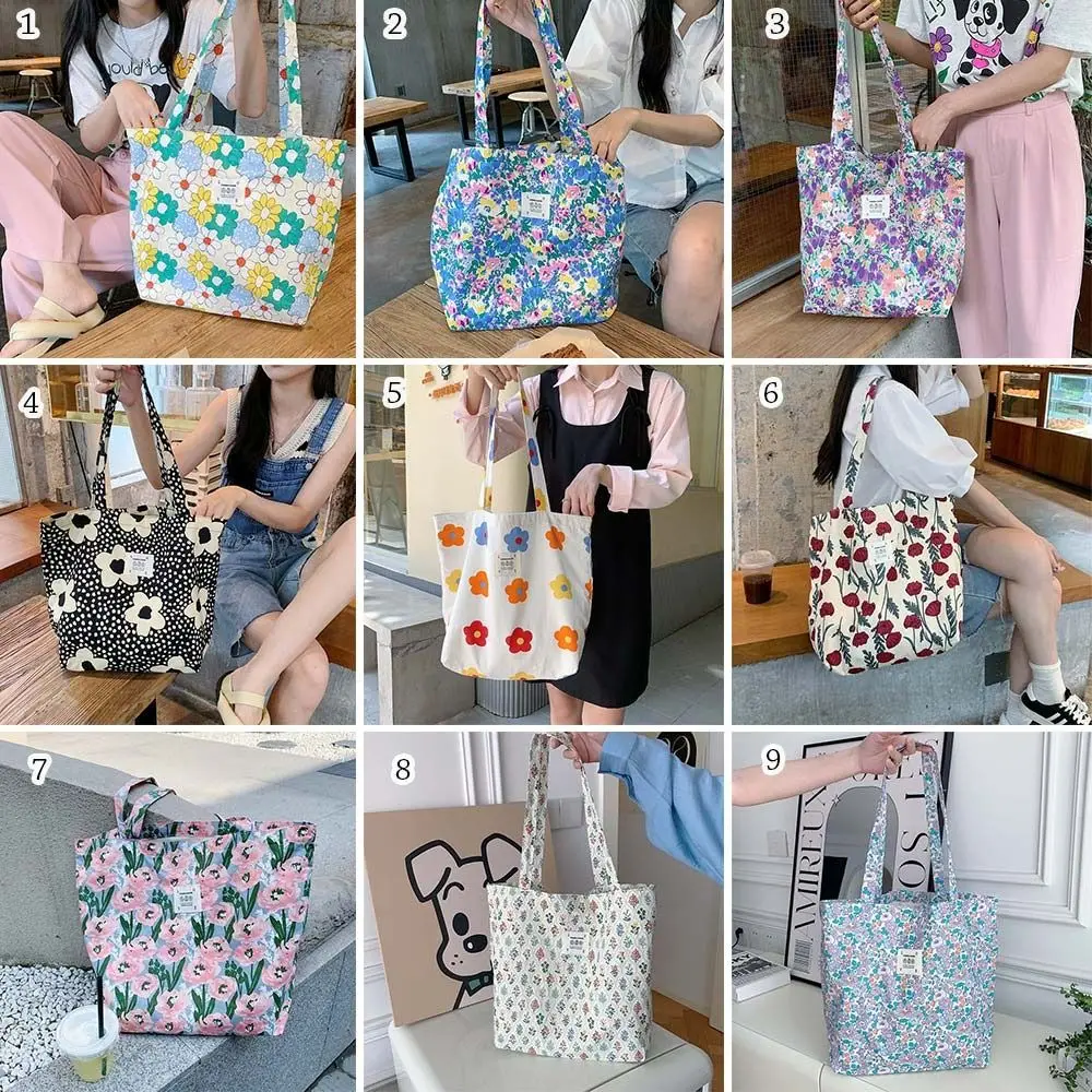 Women Canvas Bags Floral Shoulder Bag Large Capacity Printed Shopping Bag Female Fashion Casual Open Handbag