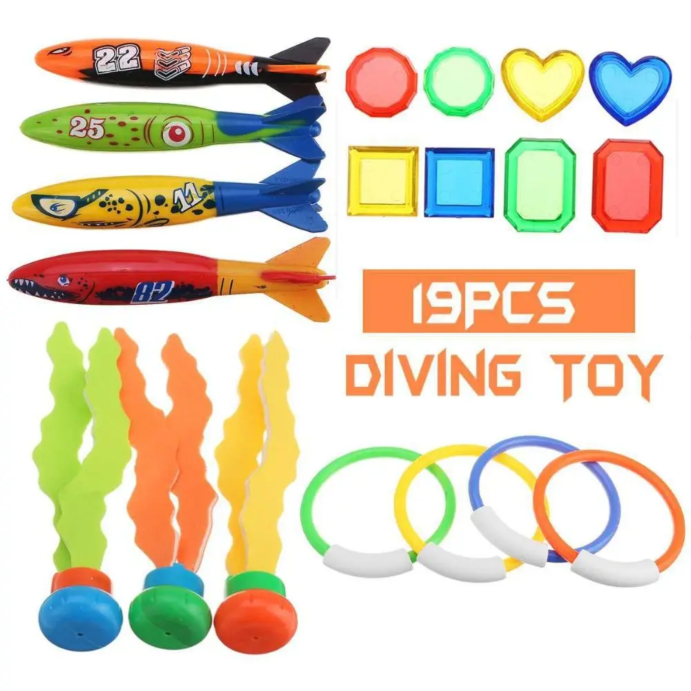 1 Set Water Grass Shark Rocket Throwing Toy Educational Fish Ring Swimming Pool Toys Fun Shark Diving Toys Set Pool Toys