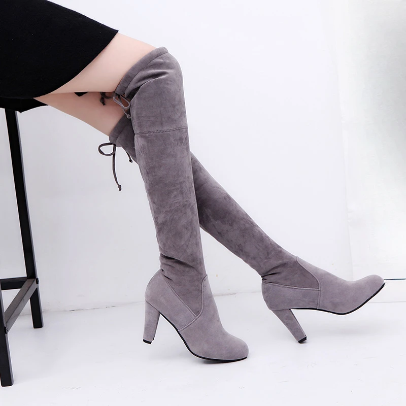 Women Boots Fashion High Heels Stretch Slim Over The Knee High Long Boots Winter Female Thigh High Boots Shoes