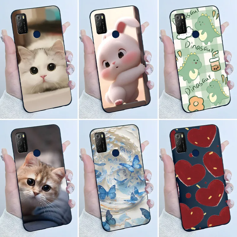 Funda bonita para TCL 20E, Fundas para TCL 20Y 6125F, carcasa protectora con estampado, funda protectora de silicona suave, carcasa negra de dibujos animados