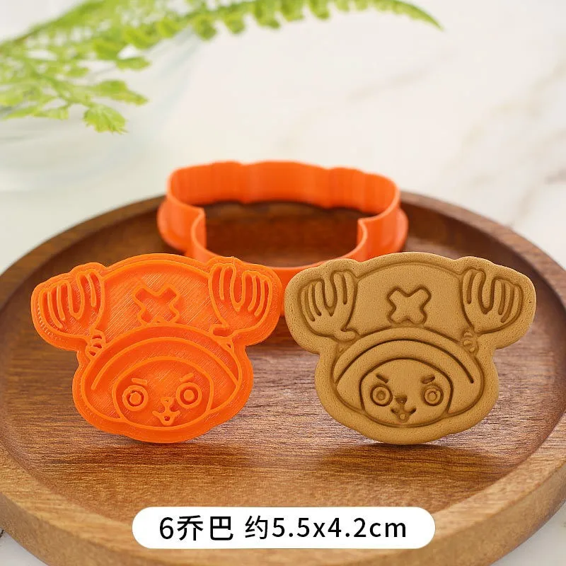 Cortadores de galletas de Luffy de una pieza, molde de plástico prensable para galletas de Anime, sello de galleta de dibujos animados, decoración de pasteles Fondant, herramientas para hornear