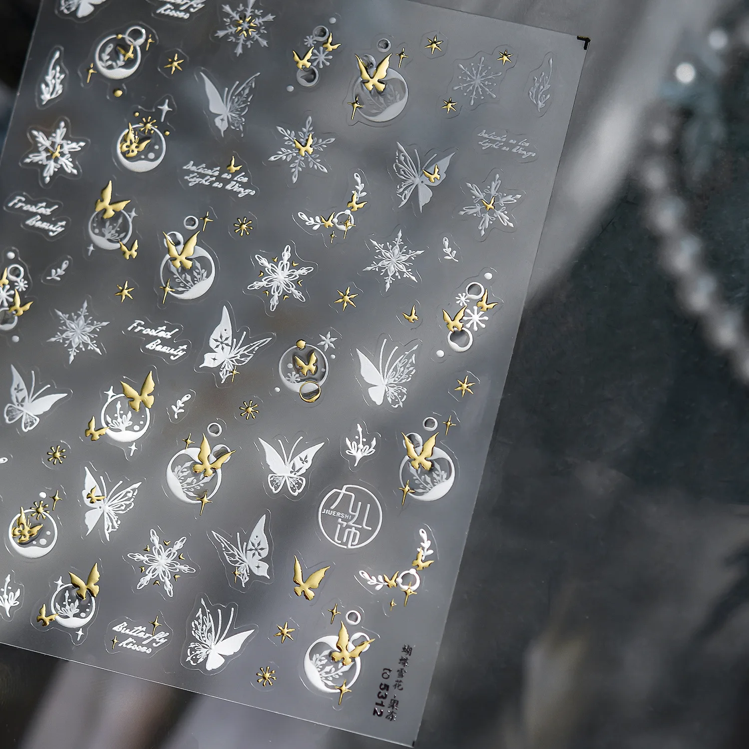 Mariposa blanca dorada, copos de nieve, perlas, rosas, lazo, estilo chino, ala de estrella de loto, pegatinas para decoración de uñas, calcomanías de herramientas de manicura