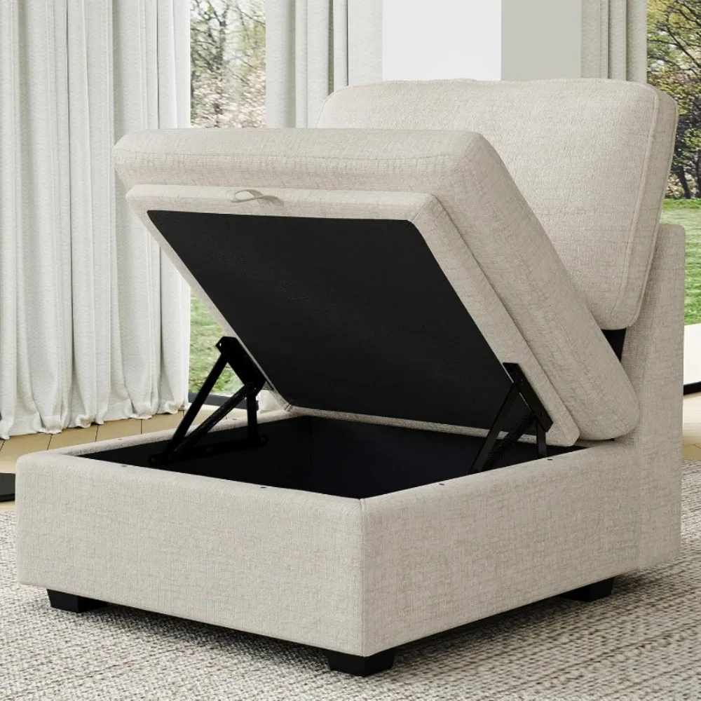 Asiento medio con almacenamiento para sofá seccional modular, sofá tapizado convertible de chenilla sin brazos, beige